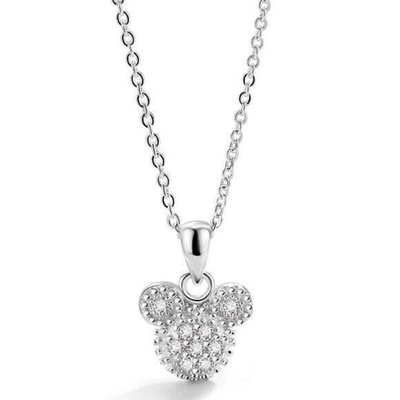 .925 Sterling Silver and Diamond Cubic Zirconia Mickey Mouse Pendant Necklace